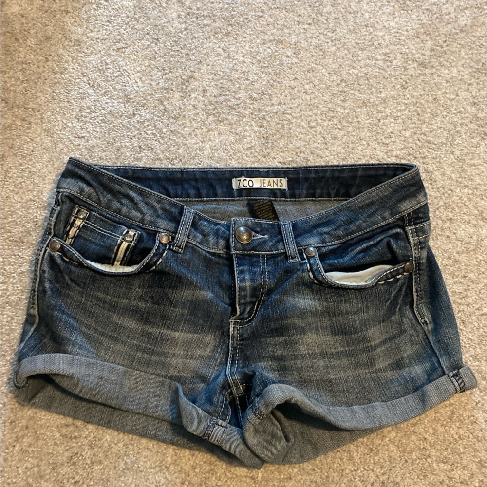 ZCO denim shorts with all diamonds in tact, medium wash, new condition